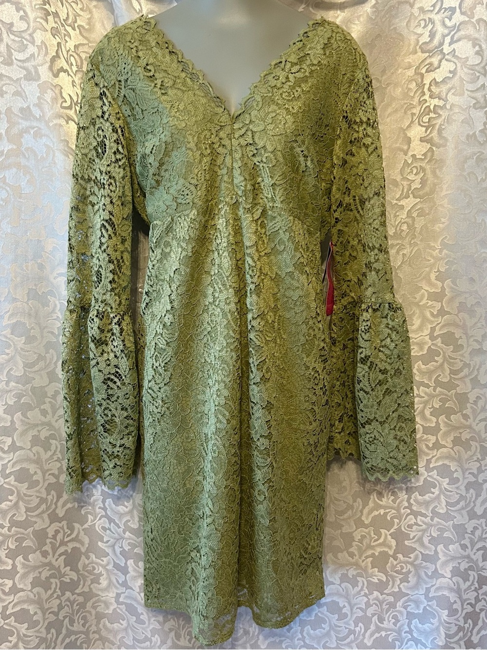 Betsey Johnson Women's Green Lace Bell-Sleeve Dress, Size 12